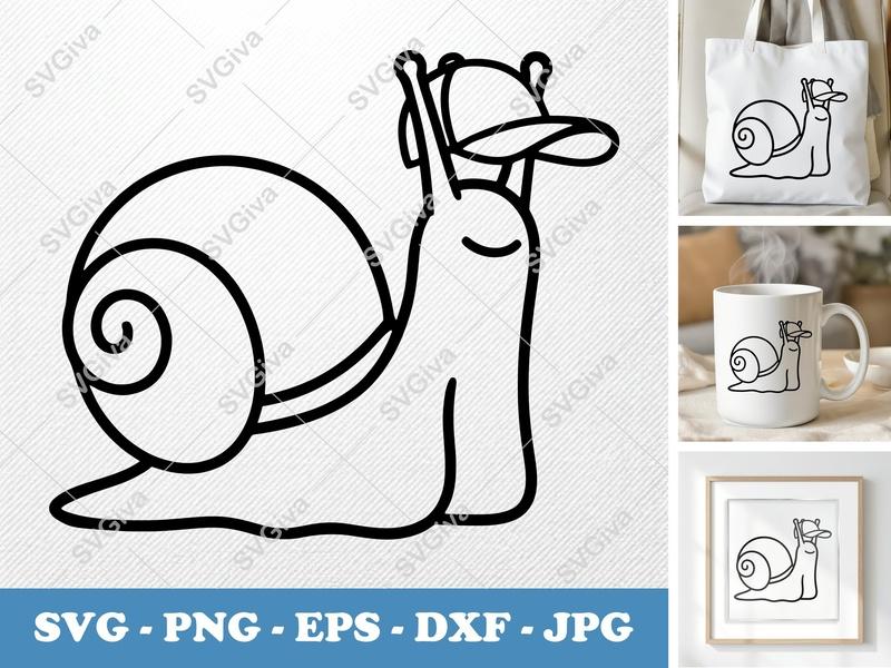Snail with Cap SVG, PNG, DXF, EPS | Cricut Silhouette Cut File