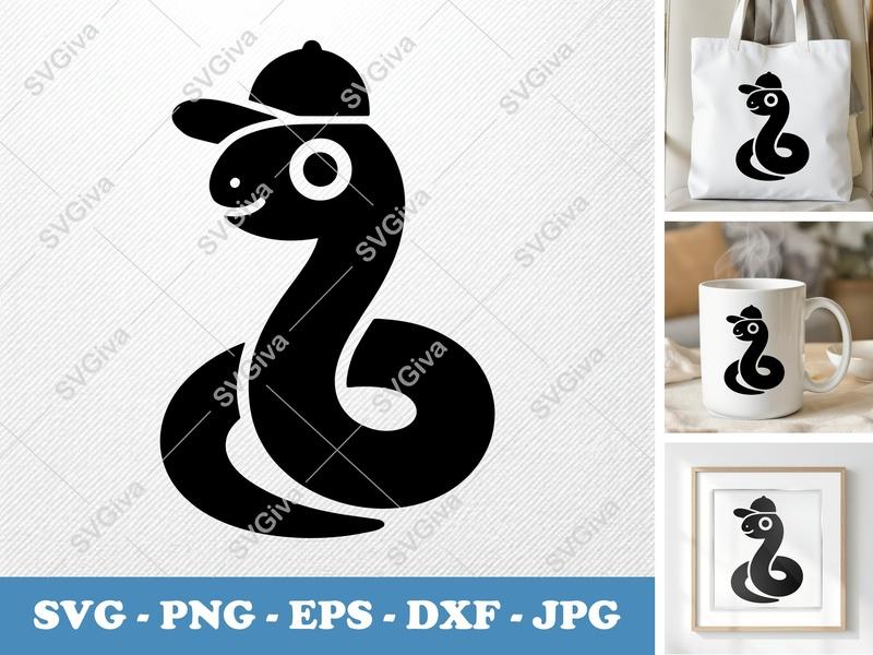 Snake in a Cap SVG | Puffy Soft Forms | PNG DXF EPS | Cricut Silhouette File