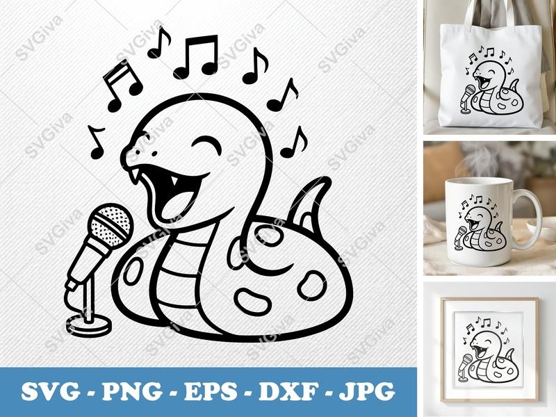 Snake Singing SVG | Friendly Rounded Cartoon Style | PNG DXF EPS for Cricut & Silhouette