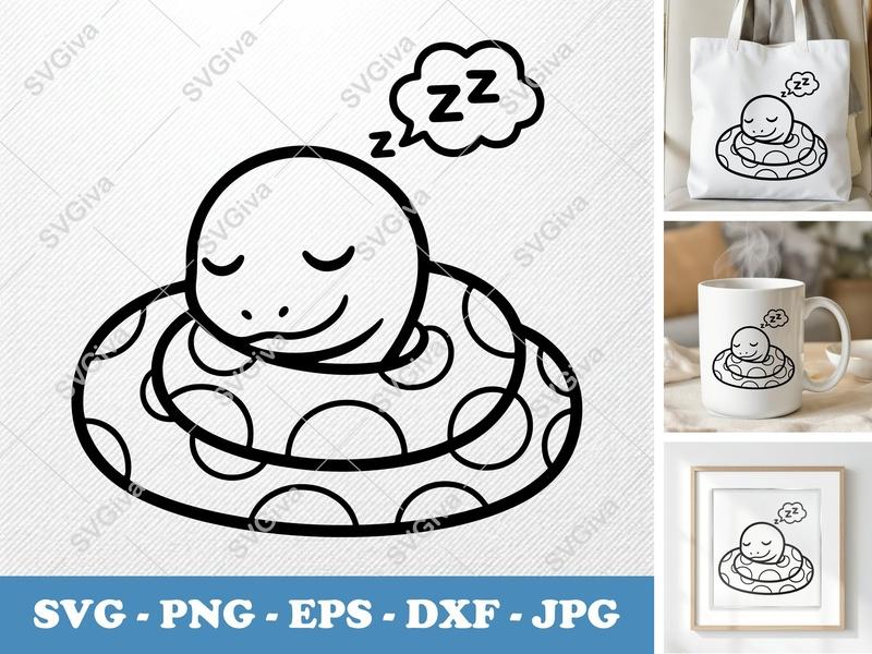 Snake Sleeping SVG | Cartoon Serpent PNG EPS DXF | Cute Animal Clip Art for Cricut, Silhouette