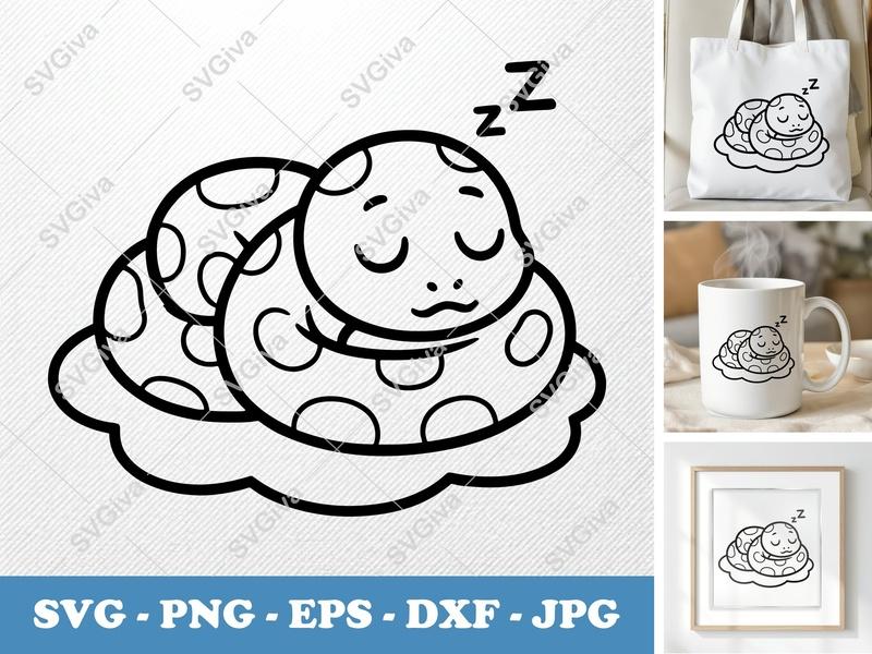 Snake Sleeping SVG | Cute Cartoon Serpent PNG EPS DXF | Crib Design for Cricut, Silhouette | Baby Nursery Animal Cut File