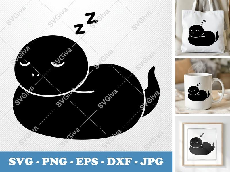 Snake Sleeping SVG | Puffy Pillow Soft Inflated Design | PNG DXF EPS | Cricut Silhouette Cut File