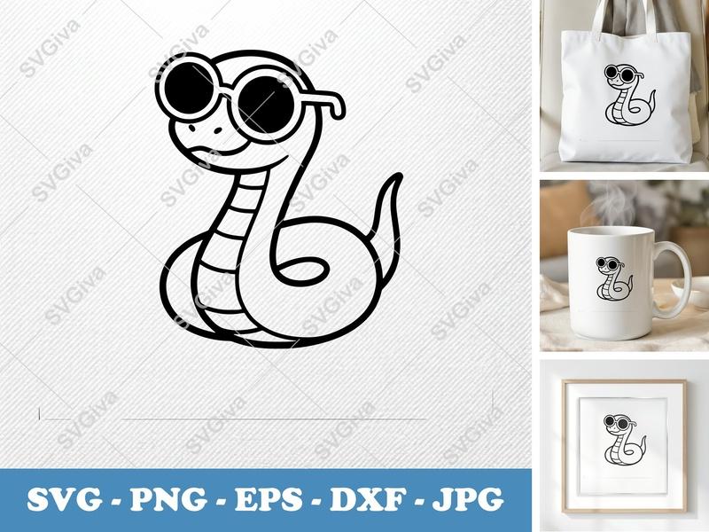 Snake SVG | Cool Serpent with Sunglasses | Modern Clean Line Art | PNG EPS DXF for Cricut & Silhouette