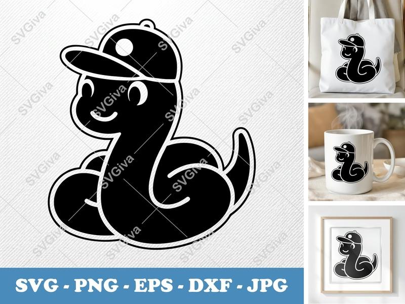 Snake SVG, Cute Baseball Cap Serpent Cut File, Modern Animal PNG EPS DXF for Cricut & Silhouette