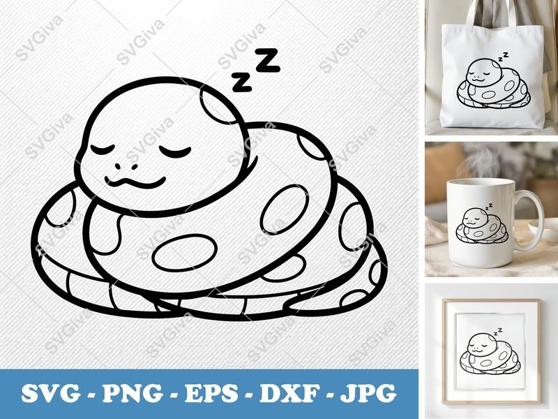 Snake SVG, Cute Sleeping Snake Clipart, Modern Reptile Design, PNG EPS DXF for Cricut & Silhouette, Animal Cut File