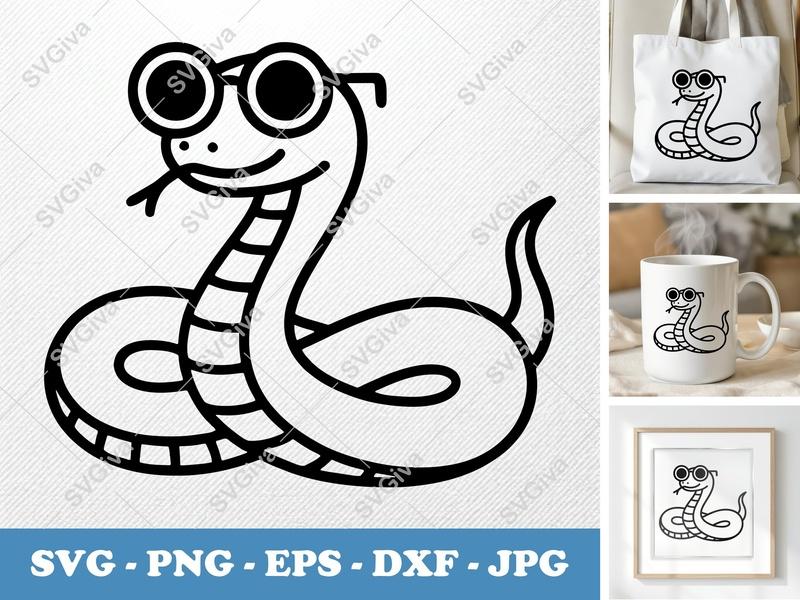 Snake Wearing Sunglasses SVG PNG DXF EPS | Cartoon Reptile Cut File Cricut Silhouette