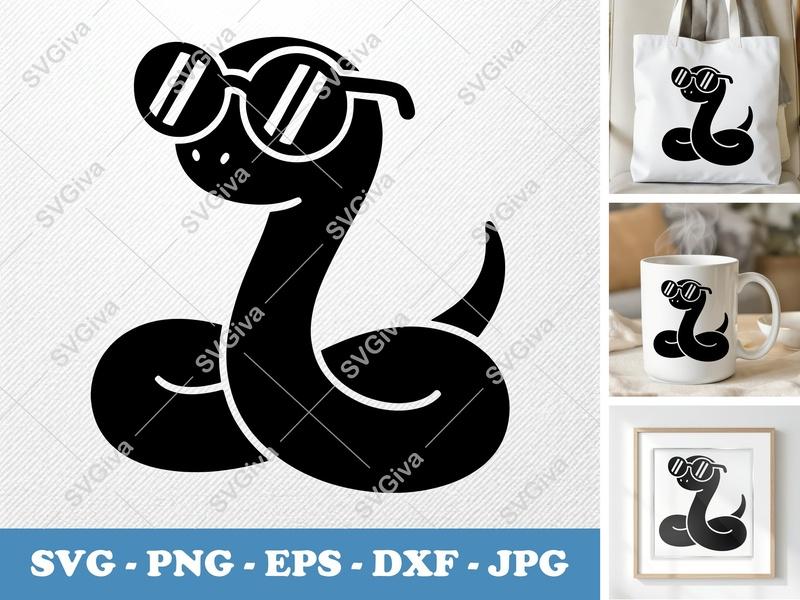 Snake Wearing Sunglasses SVG PNG DXF EPS | Cricut Silhouette Vector Cut File