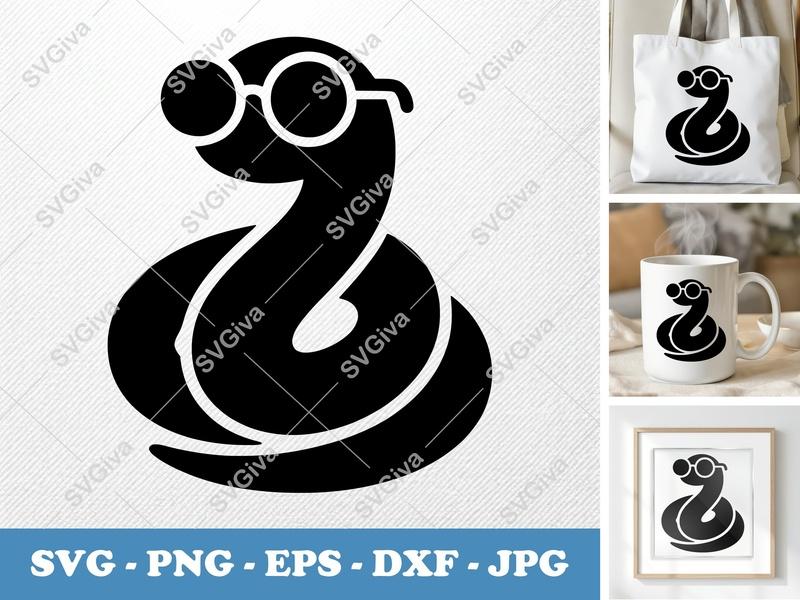 Snake wearing Sunglasses SVG | Puffy Soft Shapes | Inflated Pillow-Soft Forms | PNG DXF EPS | Cricut Silhouette File