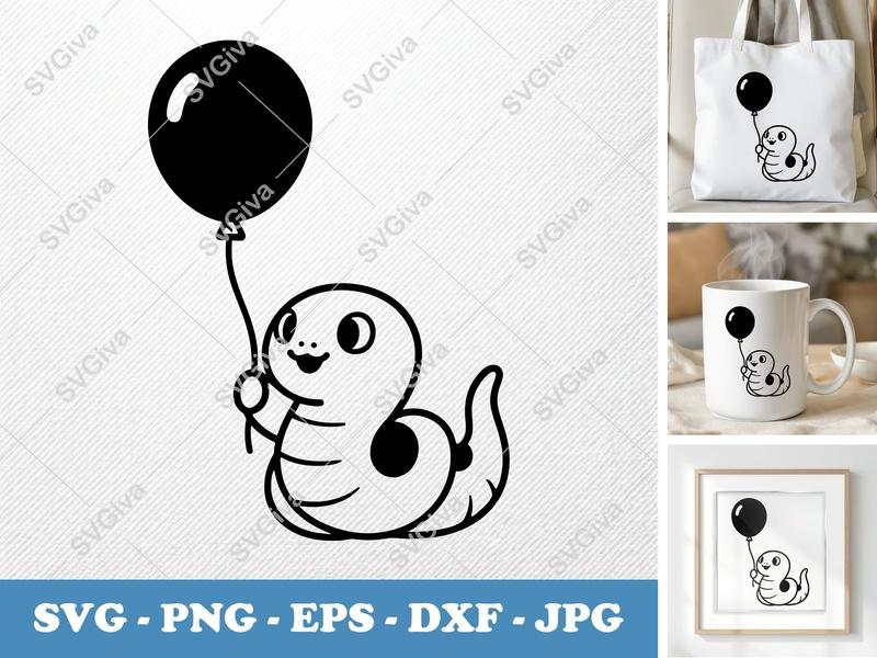Snake with Balloon SVG | Puffy Animated Style | PNG DXF EPS | Cricut Silhouette File