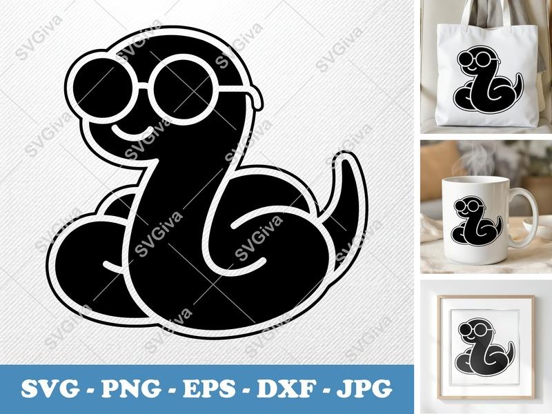 Snake with Glasses SVG | Cute Serpent PNG EPS DXF | Modern Reptile Cut File for Cricut, Silhouette