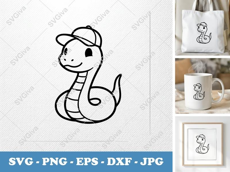 Snake with Hat SVG, Cute Cartoon Serpent PNG EPS DXF | Cricut & Silhouette Cut File, Modern Animal Design