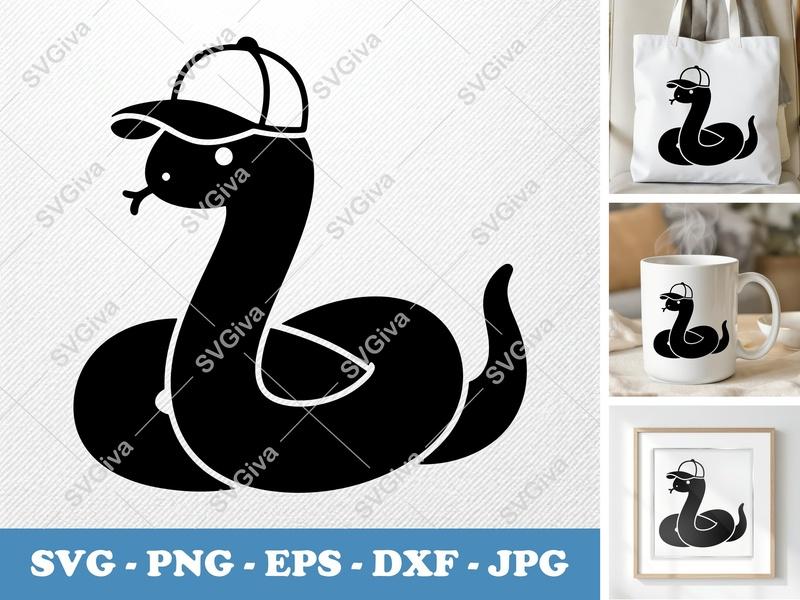 Snake with Hat SVG | Modern Cartoon Reptile PNG EPS DXF for Cricut & Silhouette | Cute Animal Cut File