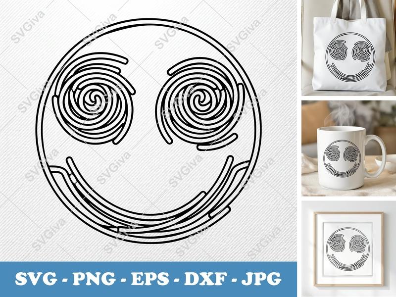 Spaghetti Smiley Face SVG | Swirl Eyes, Noodles Mouth | PNG EPS DXF | Cricut Silhouette Cut File