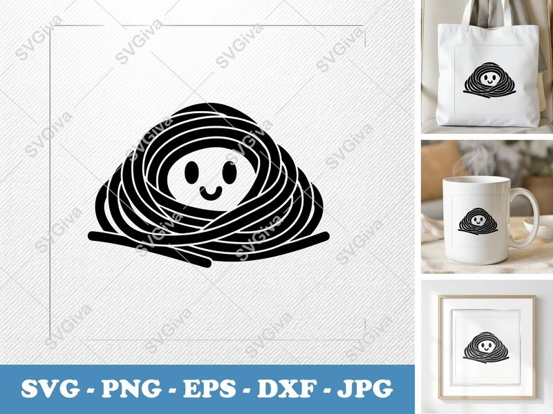 Spaghetti SVG, Cute Noodle Face Clipart, Pasta Lover, Foodie, Funny Kitchen, PNG EPS DXF for Cricut Silhouette