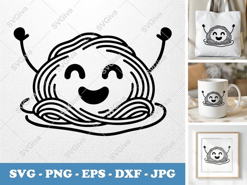 Spaghetti SVG, Cute Noodles Kawaii Face, Food Clipart, PNG EPS DXF | Cricut Silhouette Cut File, Modern Kitchen Decor