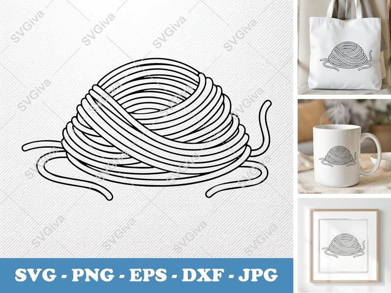 Spaghetti SVG, Modern Clean Pasta Noodle Cut File | PNG EPS DXF for Cricut, Silhouette, Kitchen Decor, Foodie Art