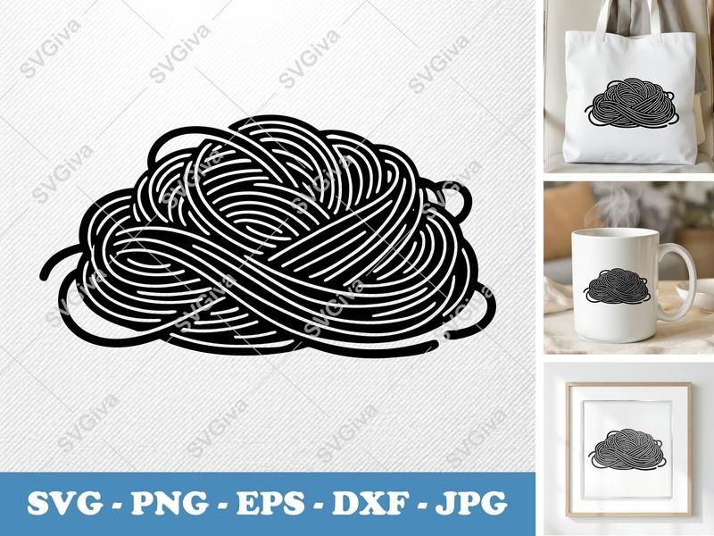 Spaghetti SVG, Modern Pasta Noodle Clipart, Food Cut File, DXF, PNG, EPS for Cricut & Silhouette, Kitchen Decor Vector