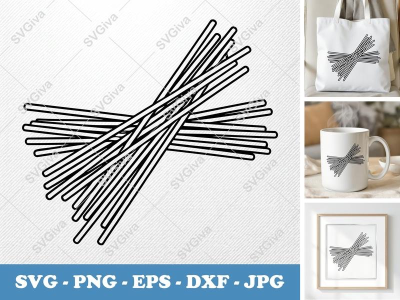 Spaghetti SVG, Modern Pasta Noodles Outline, Food Kitchen Decor, PNG EPS DXF for Cricut & Silhouette
