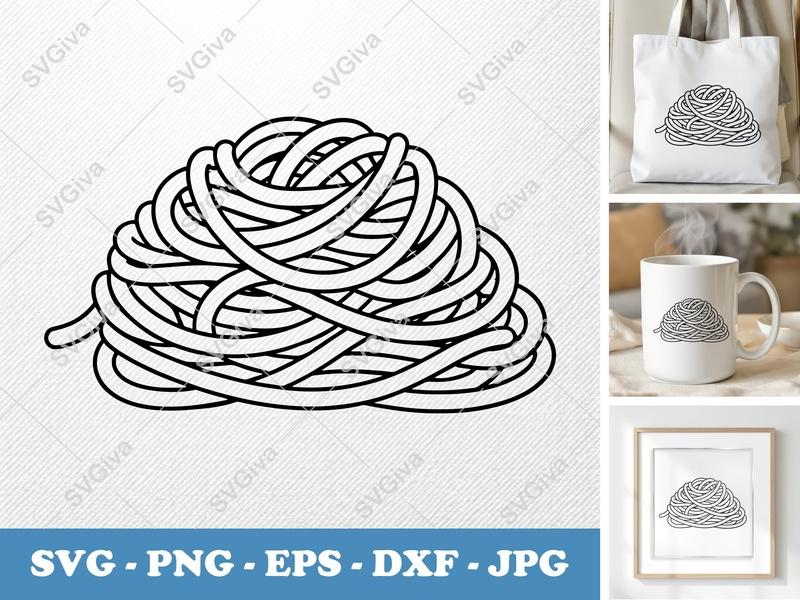 Spaghetti SVG | Modern Pasta Outline Cut File | Food Clipart PNG EPS DXF for Cricut & Silhouette, Kitchen Decor, Italian Meal