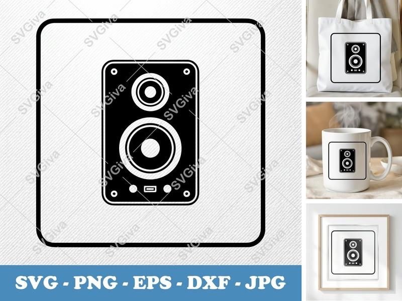 Speaker SVG, Modern Audio Icon, Sound System PNG EPS DXF, Cricut Silhouette Cut File, Music Studio Clipart