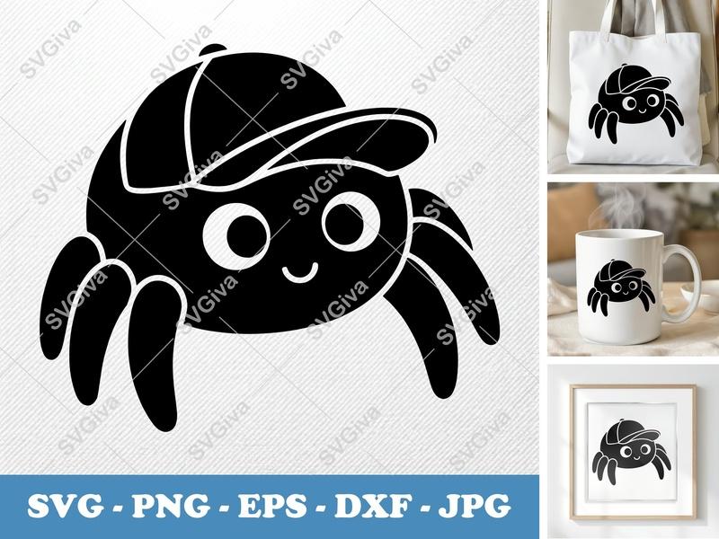 Spider in a Cap SVG | Puffy Pillo-Soft Shapes | PNG DXF EPS | Cricut Silhouette File