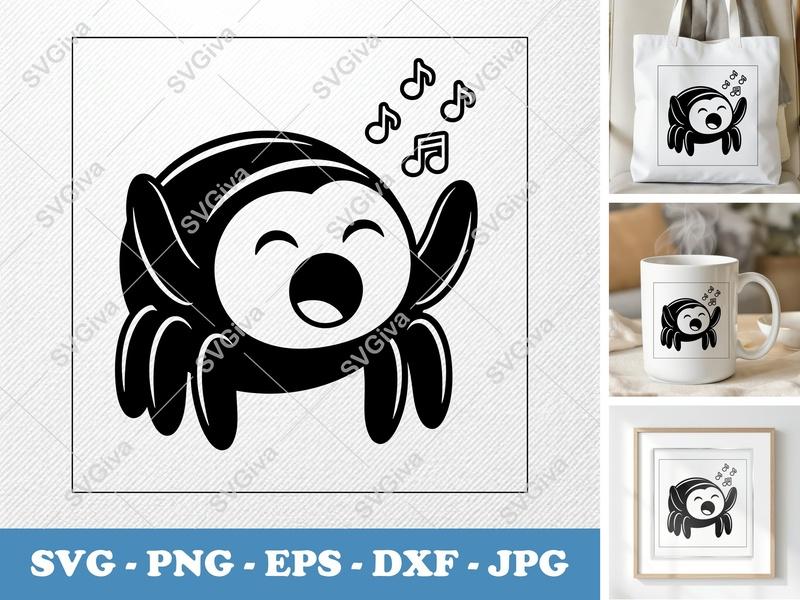 Spider singing SVG | Cute Bug Cut File PNG DXF EPS Cricut Silhouette Craft
