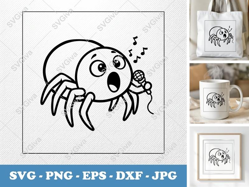 Spider Singing SVG PNG DXF EPS | Cute Cartoon Critter Cut File for Cricut Silhouette