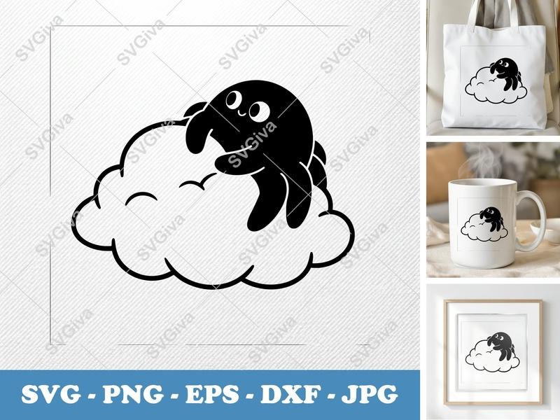 Spider Sitting on Cloud SVG | Puffy Cartoon Design | Inflated Pillow-Soft Cut File for Cricut, Silhouette | PNG DXF EPS