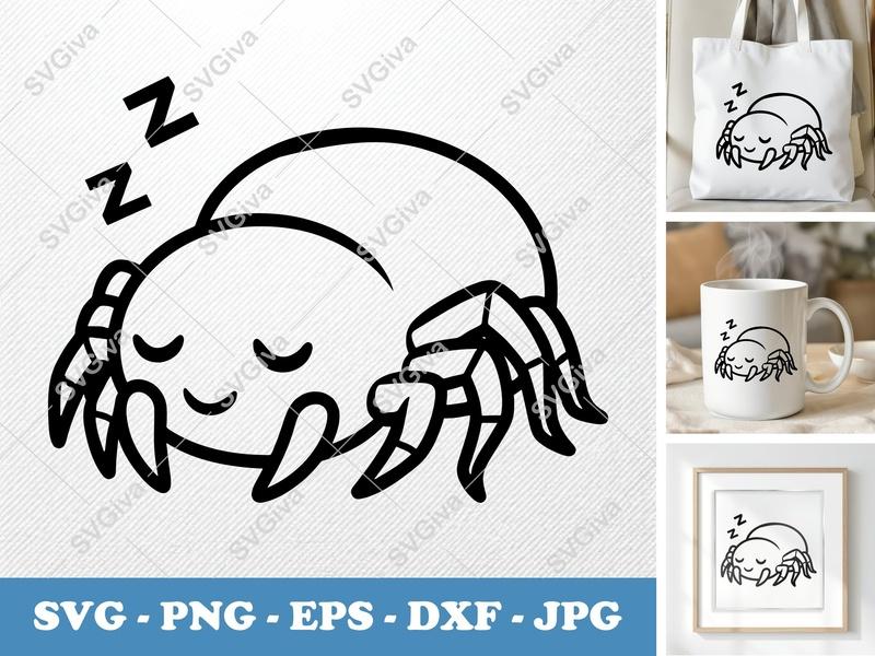 Spider Sleeping SVG, Cute Spider Nap PNG, EPS, DXF | Cricut & Silhouette Cut File, Cartoon Animal Vector Art