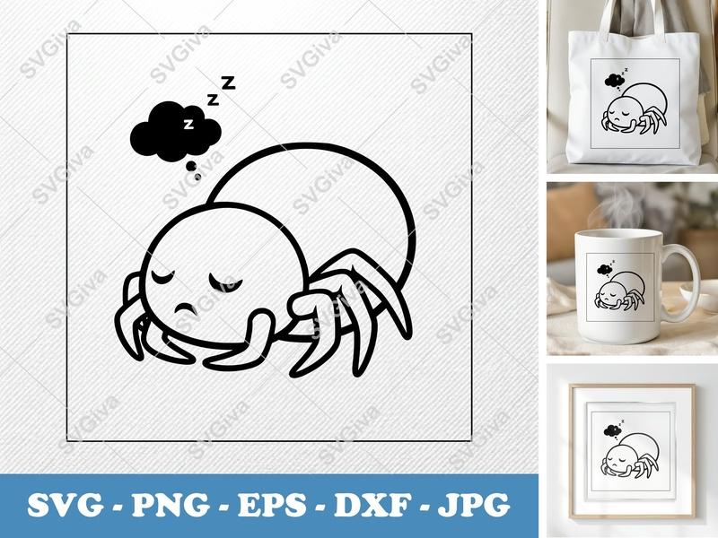 Spider Sleeping SVG PNG DXF EPS | Cute Spider Cut File for Cricut Silhouette