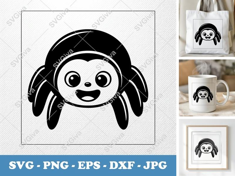Spider Smiling Happily SVG PNG DXF EPS | Cute Insect Cut File for Cricut Silhouette Projects