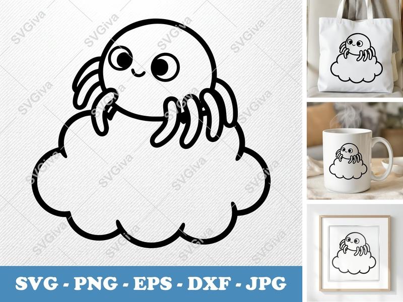 Spider SVG, Cute Cartoon Spider Clipart with Cloud, PNG EPS DXF | Cricut Silhouette Cut File, Halloween Craft