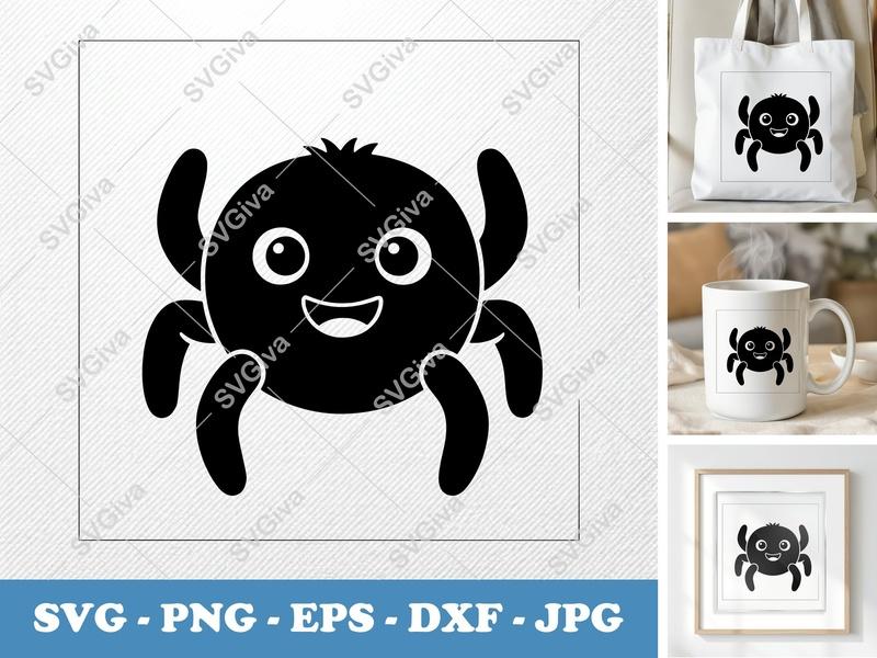 Spider SVG, Cute Cartoon Spider PNG EPS DXF, Happy Spider Cut File for Cricut, Halloween Spider Clipart, Kids Craft