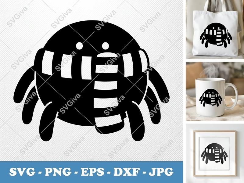 Spider SVG, Cute Scarf Spider Cut File | PNG EPS DXF for Cricut, Silhouette | Modern Halloween Insect Clipart Vector