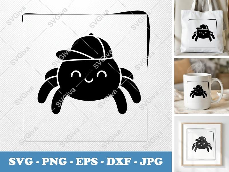 Spider SVG | Cute Spider Cap Design | Kawaii Animal Cut File for Cricut, Silhouette | PNG, EPS, DXF Included | Halloween Decor