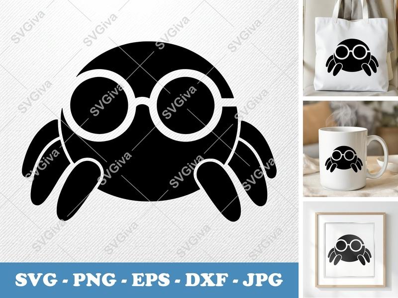 Spider SVG, Cute Spider with Glasses, Halloween Insect Clipart | PNG EPS DXF for Cricut & Silhouette