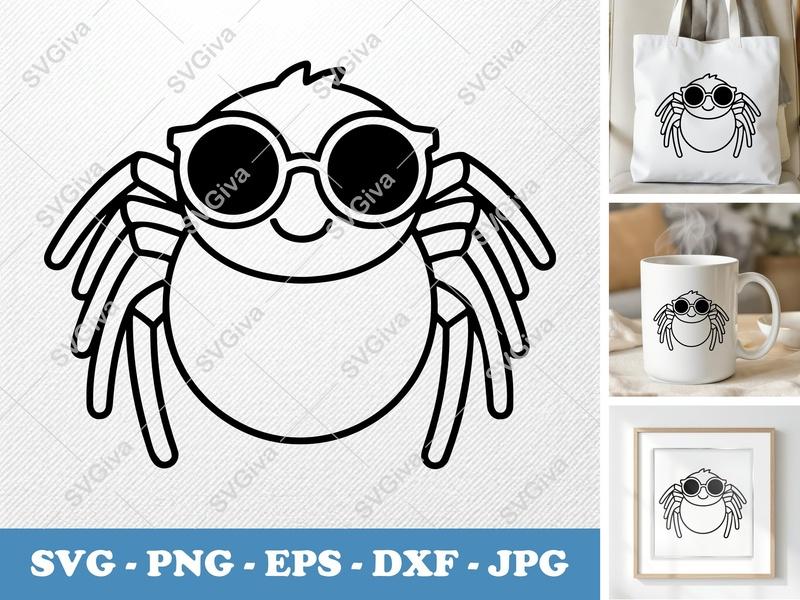 Spider SVG | Cute Spider with Sunglasses PNG EPS DXF | Cool Insect Cut File for Cricut & Silhouette | Halloween Craft Clipart