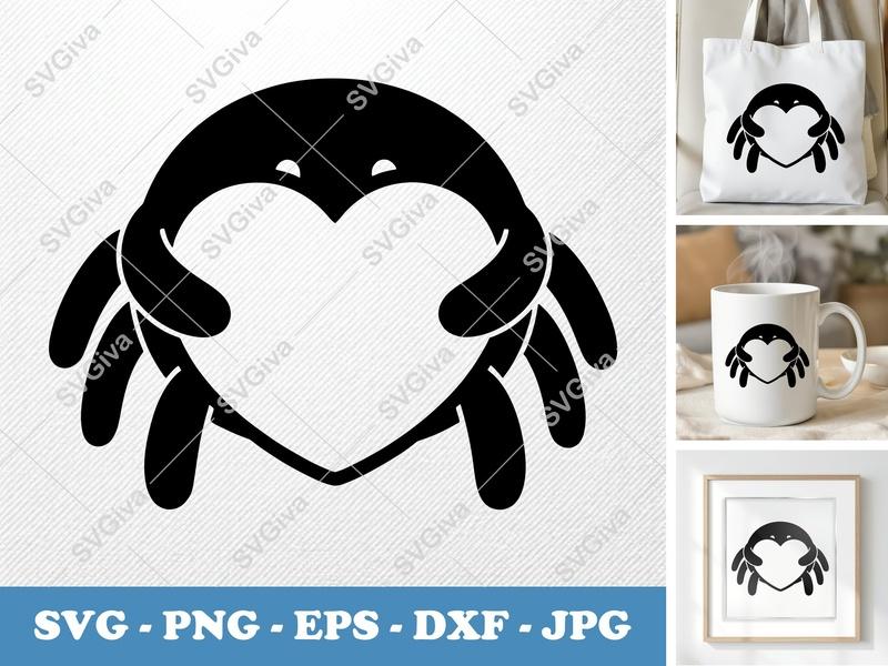 Spider SVG holding heart | Cute Spider Love PNG EPS DXF for Cricut, Silhouette | Modern Halloween Insect Vector Clipart
