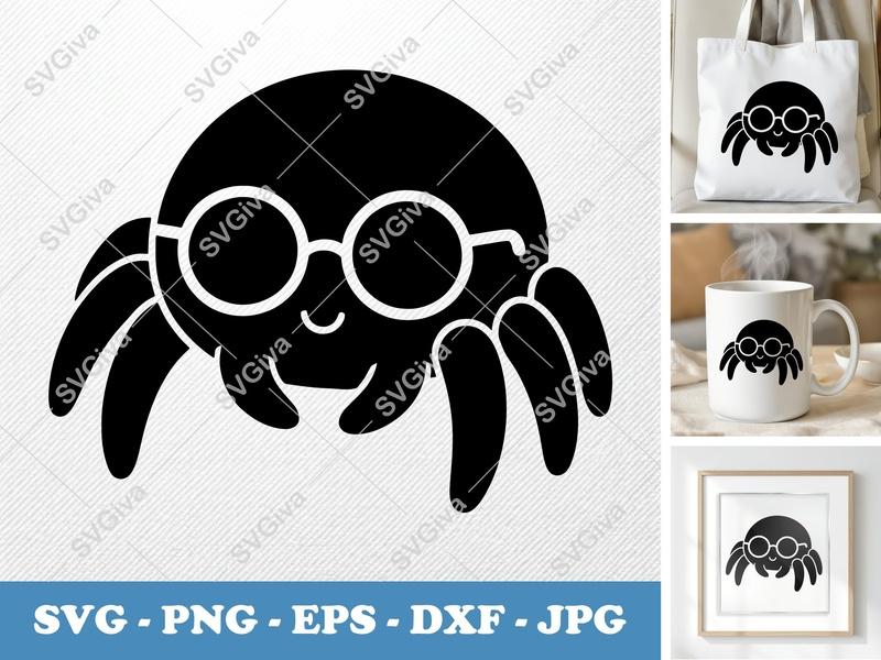 Spider Wearing Glasses SVG | Puffy Cartoon Style | PNG DXF EPS | Cricut Silhouette Cut File