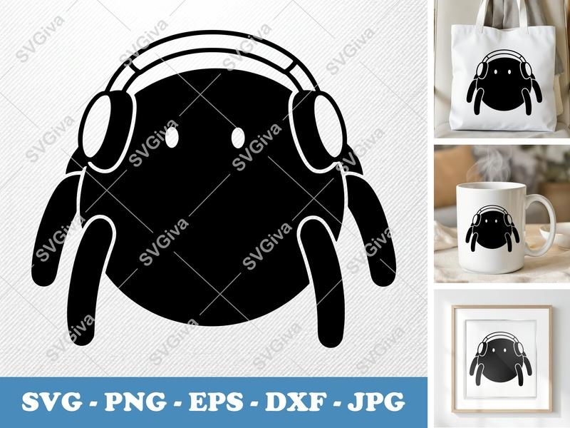 Spider Wearing Headphones SVG | Puffy Pillow Soft Shapes | PNG DXF EPS | Cricut Silhouette | Cute Animal Art