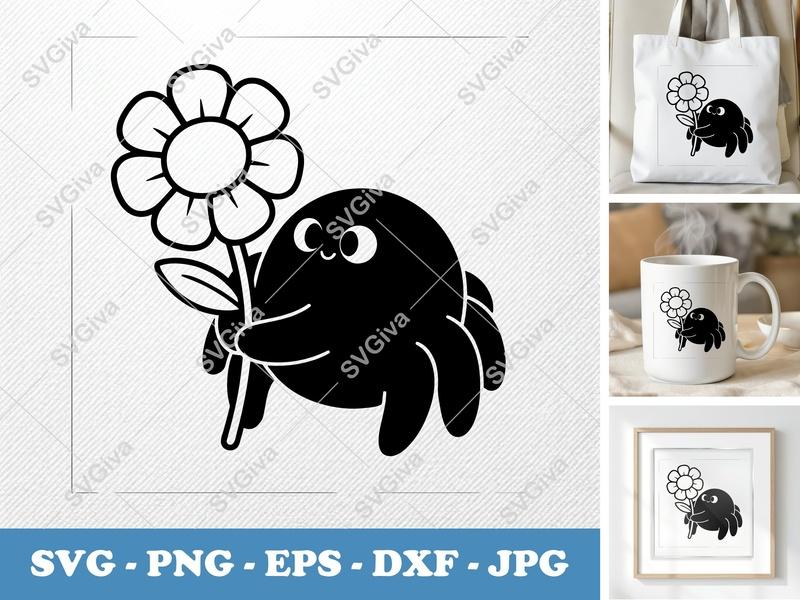 Spider with Flower SVG | Puffy Soft Shapes Design | PNG DXF EPS for Cricut Silhouette