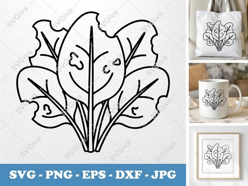 Spinach Partially Eaten SVG | Double-Outline Basic Shapes Cut File | PNG DXF EPS for Cricut Silhouette