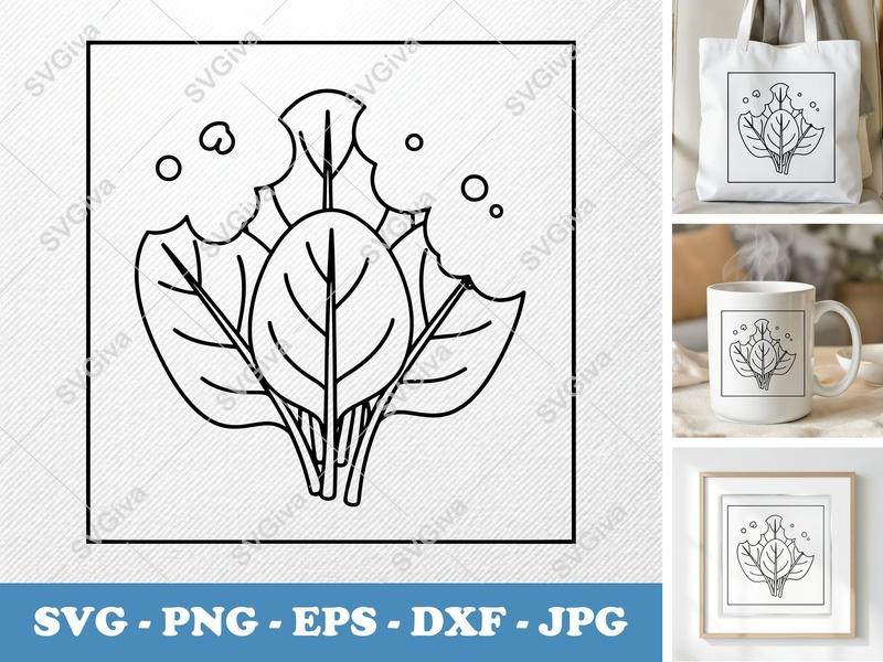Spinach Partially Eaten SVG | Minimalist Vector Cut File for Cricut, Silhouette | PNG DXF EPS
