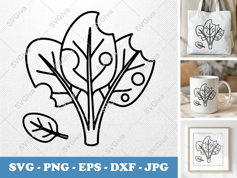 Spinach Partially Eaten SVG | Rounded Friendly Bean-Shaped Cut File | PNG DXF EPS for Cricut Silhouette