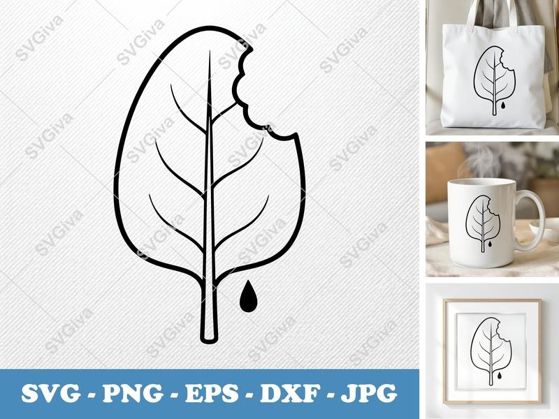 Spinach SVG | Bitten Leaf Cut File | Modern Vegetable Design | PNG EPS DXF for Cricut & Silhouette