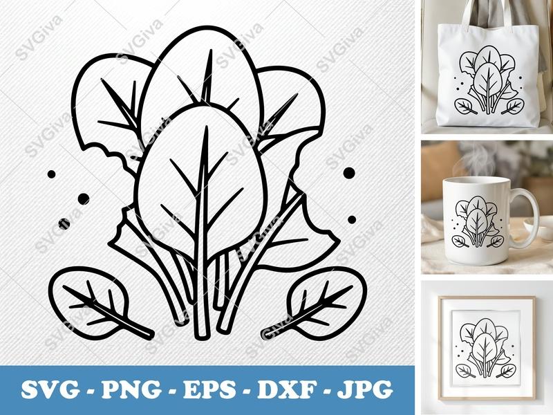 Spinach SVG Bundle, Modern Clean Leaf Outline, PNG EPS DXF | Cricut Silhouette Cut File, Vegetable Clipart, Healthy Food Design