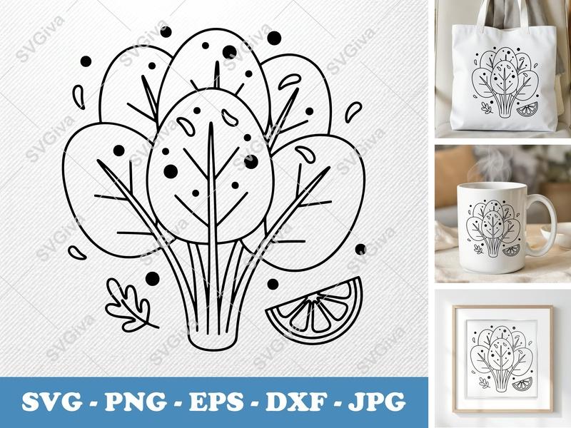 Spinach SVG Bundle, Modern Clean Vegetable Cut File, Healthy Food PNG, EPS, DXF for Cricut, Silhouette, Kitchen Decor, Recipe Clipart