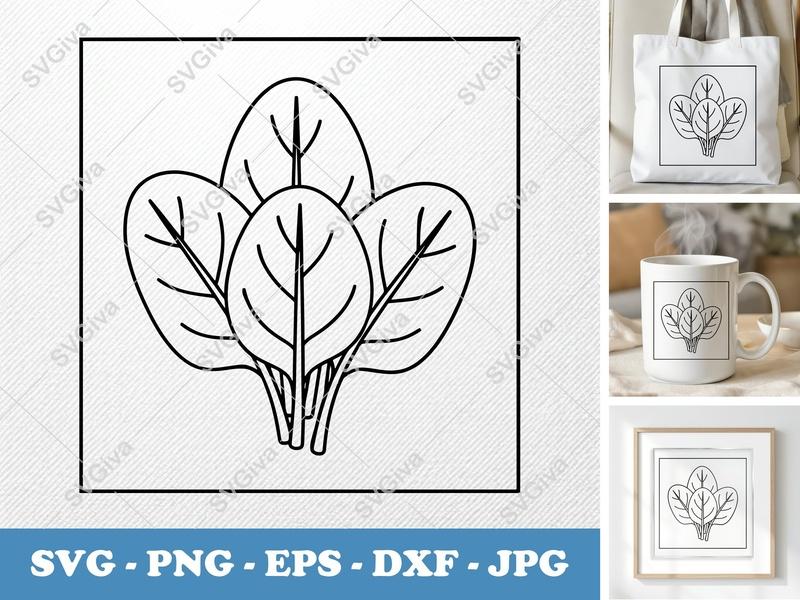 Spinach SVG Minimalist Design | Bold Contour Vector | PNG DXF EPS | Cricut Silhouette File