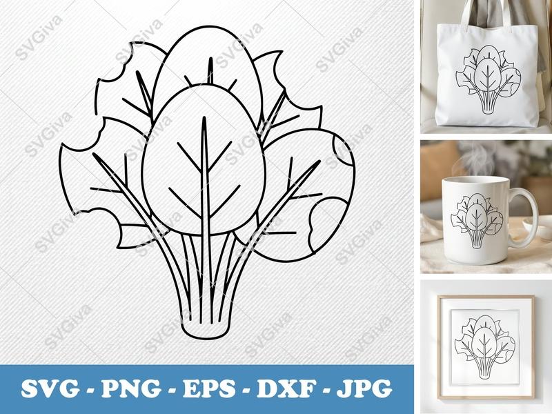 Spinach SVG Modern Clean Design | Vegetable Line Art PNG EPS DXF | Cricut Silhouette Cut File, Healthy Food Clipart