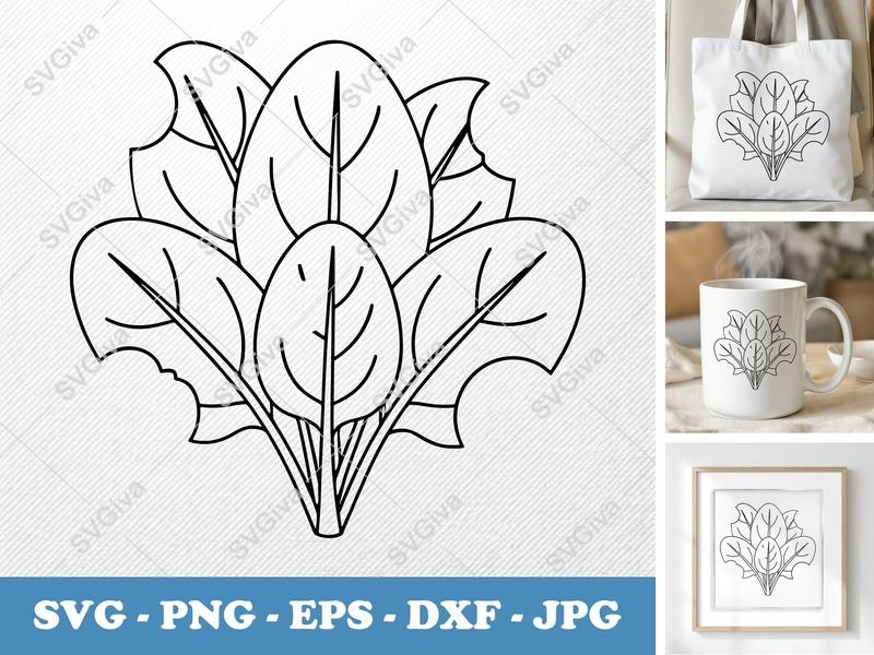 Spinach SVG | Modern Clean Design | Vegetable Line Art | PNG EPS DXF | Cricut Silhouette Cut File | Kitchen Decal | Food Clipart